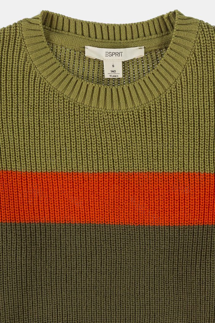 Sweter w kontrastowe paski z bawełny, OLIVE, detail image number 2