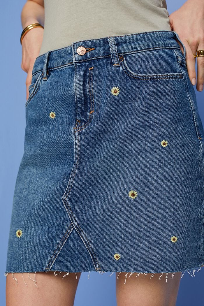 Haftowana dżinsowa spódniczka mini, BLUE LIGHT WASHED, detail image number 2