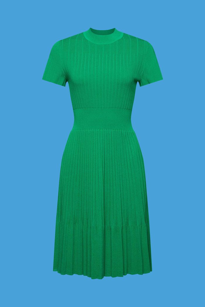 Plisowana sukienka midi z półgolfem i krótkim rękawem, EMERALD GREEN, detail image number 5