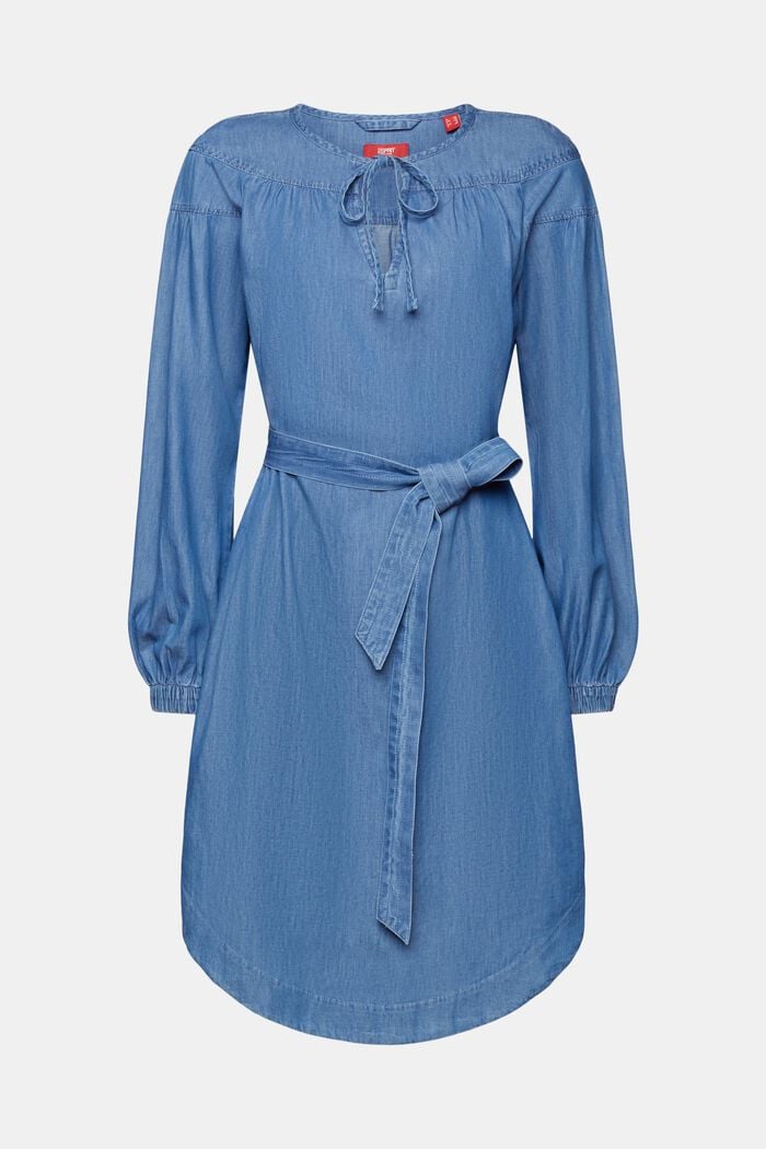 Lekka sukienka dżinsowa z wiązanym paskiem, BLUE MEDIUM WASHED, detail image number 5