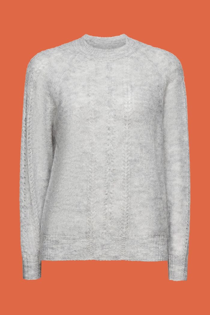 Sweter z dzianiny pointelle z okrągłym dekoltem, LIGHT GREY, detail image number 6