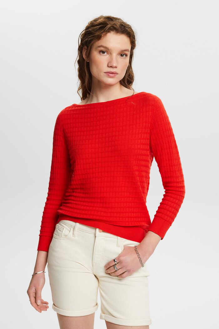 Sweter z fakturowanej dzianiny, RED, detail image number 4