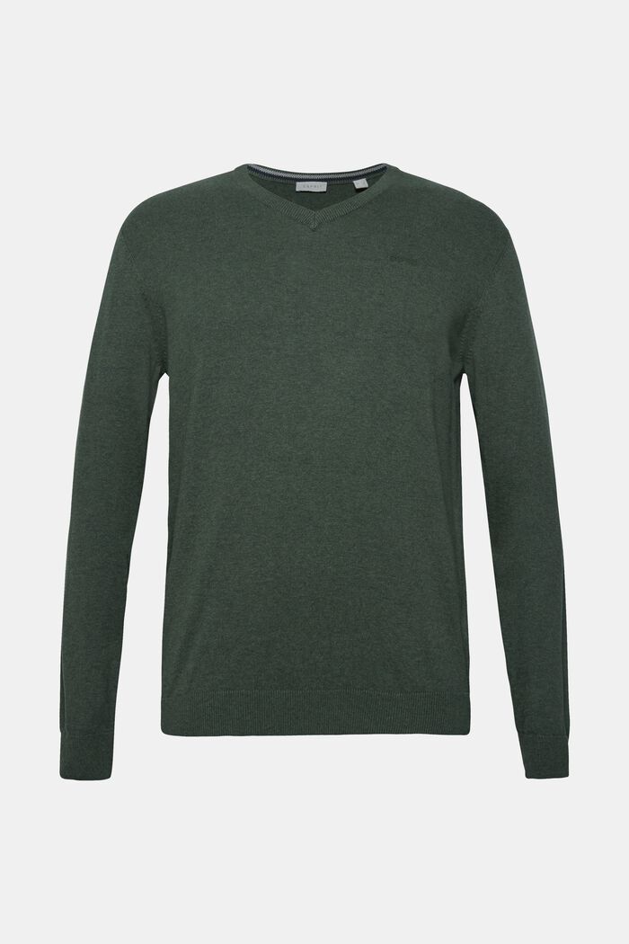 Sweter z dekoltem w serek, 100% bawełny, DARK GREEN, detail image number 0
