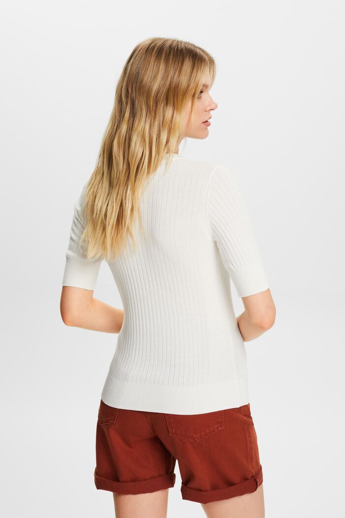 Prążkowany sweter z krótkim rękawem, OFF WHITE, detail image number 3