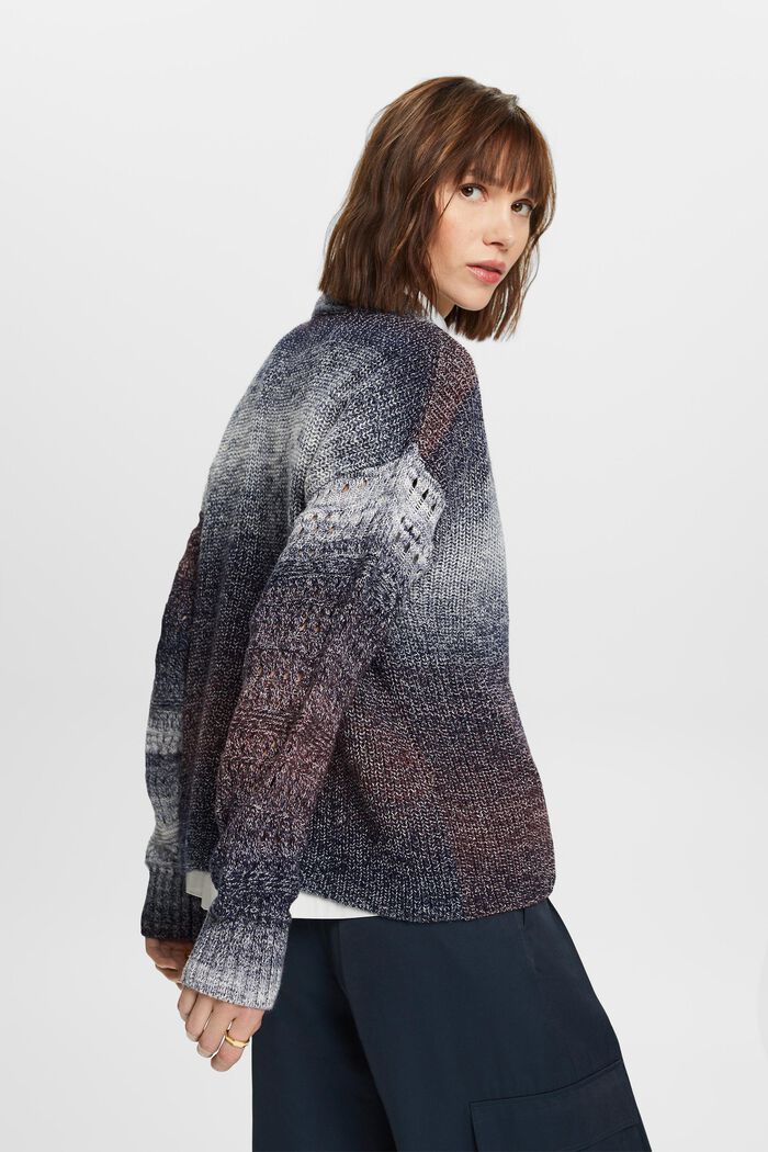 Cieniowany sweter z półgolfem z ażurowej dzianiny, AUBERGINE, detail image number 0