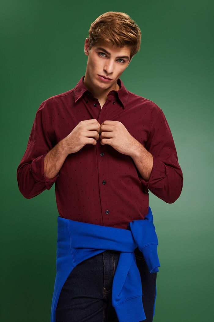 Koszula z bawełny z haftem, fason slim fit, GARNET RED, detail image number 4