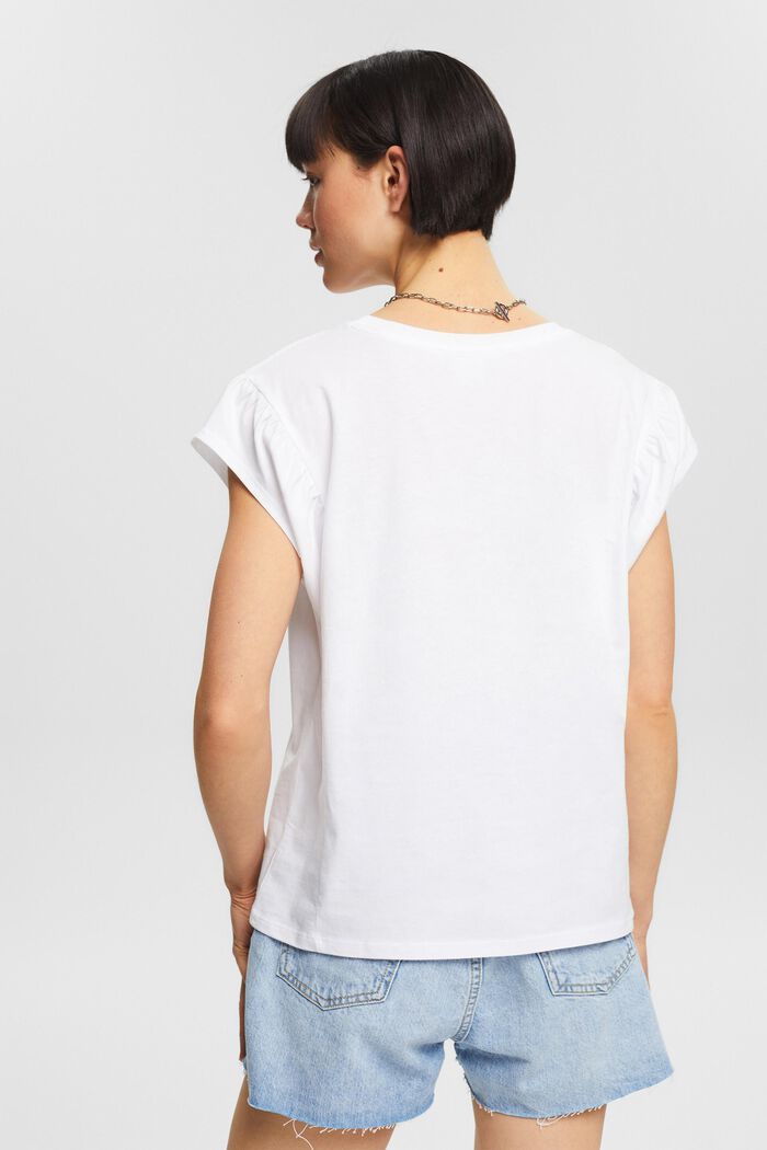 T-shirt z marszczeniem na ramionach, WHITE, detail image number 3