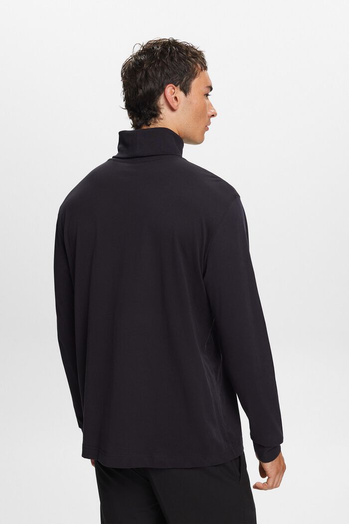 Bluzka z długim rękawem z półgolfem z bawełny, BLACK, detail image number 3