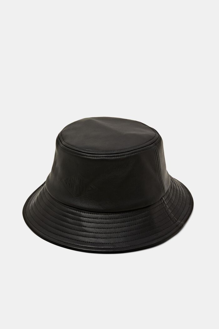 Skórzany kapelusz rybacki z logo, BLACK, detail image number 0
