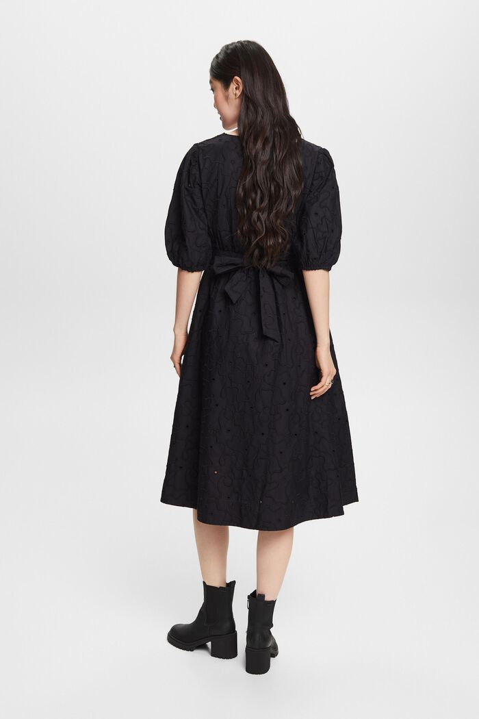 Sukienka midi z bufiastymi rękawami i paskiem, BLACK, detail image number 2
