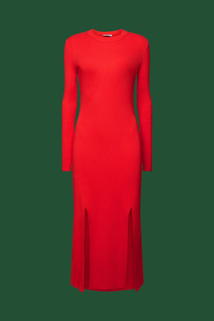 Sukienka midi z prążkowanej dzianiny, RED, detail image number 7