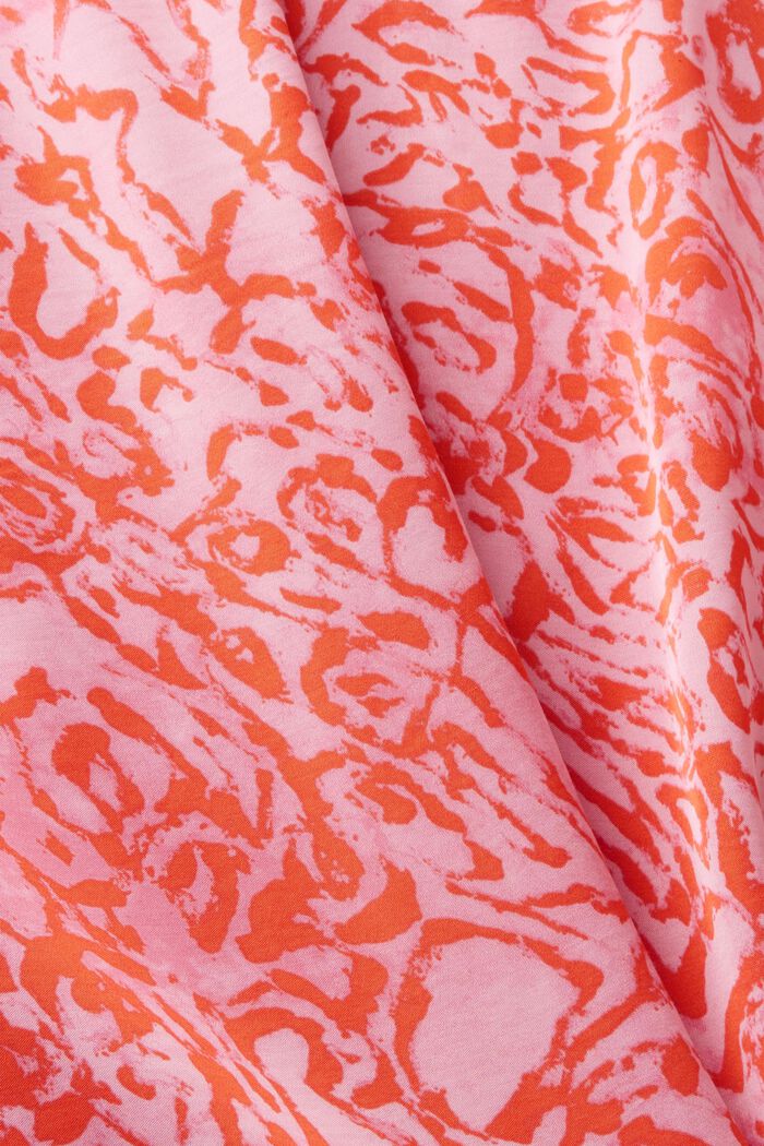 Wzorzysta, satynowa bluzka z falbankami na brzegach, PINK, detail image number 6