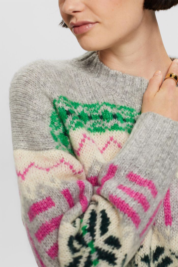 Żakardowy sweter z okrągłym dekoltem, LIGHT GREY, detail image number 2