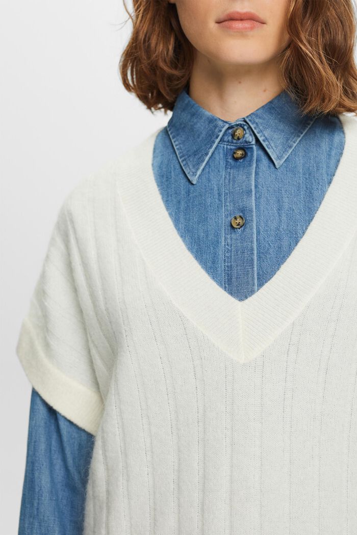 Oversizowy sweter z dekoltem w serek z prążkowanej dzianiny, ICE, detail image number 1