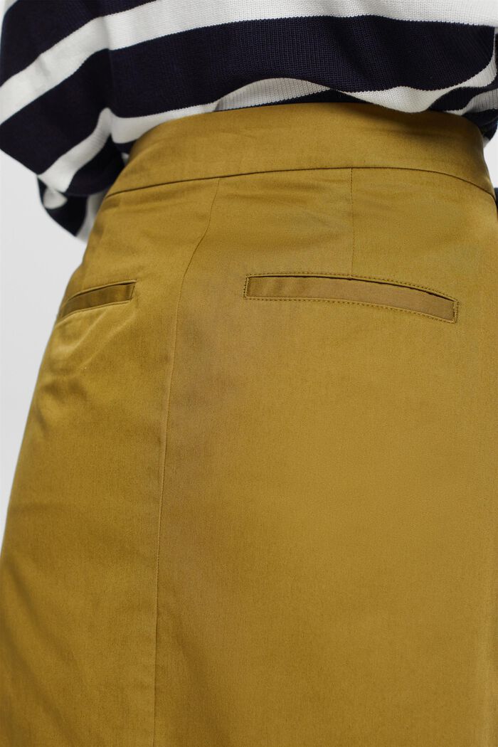 Spódnica do kolan z paskiem, 100% bawełna, OLIVE, detail image number 4