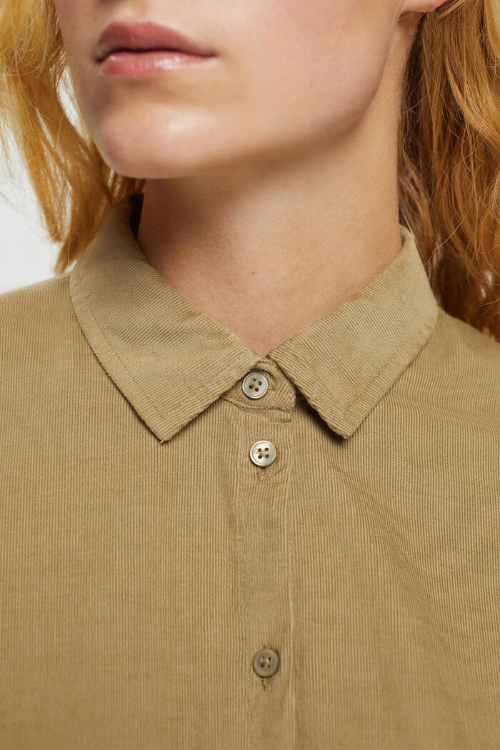Bluzka koszulowa z drobno prążkowanego sztruksu, PALE KHAKI, detail image number 2