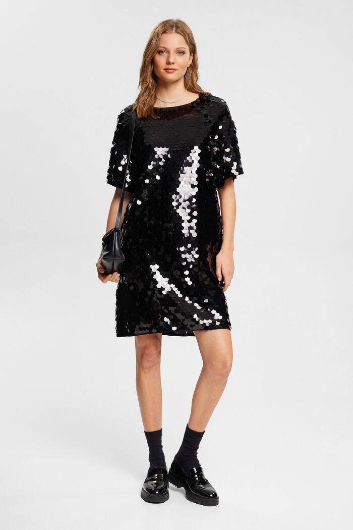Sukienka mini z dużymi cekinami, LENZING™ ECOVERO™, BLACK, detail image number 1
