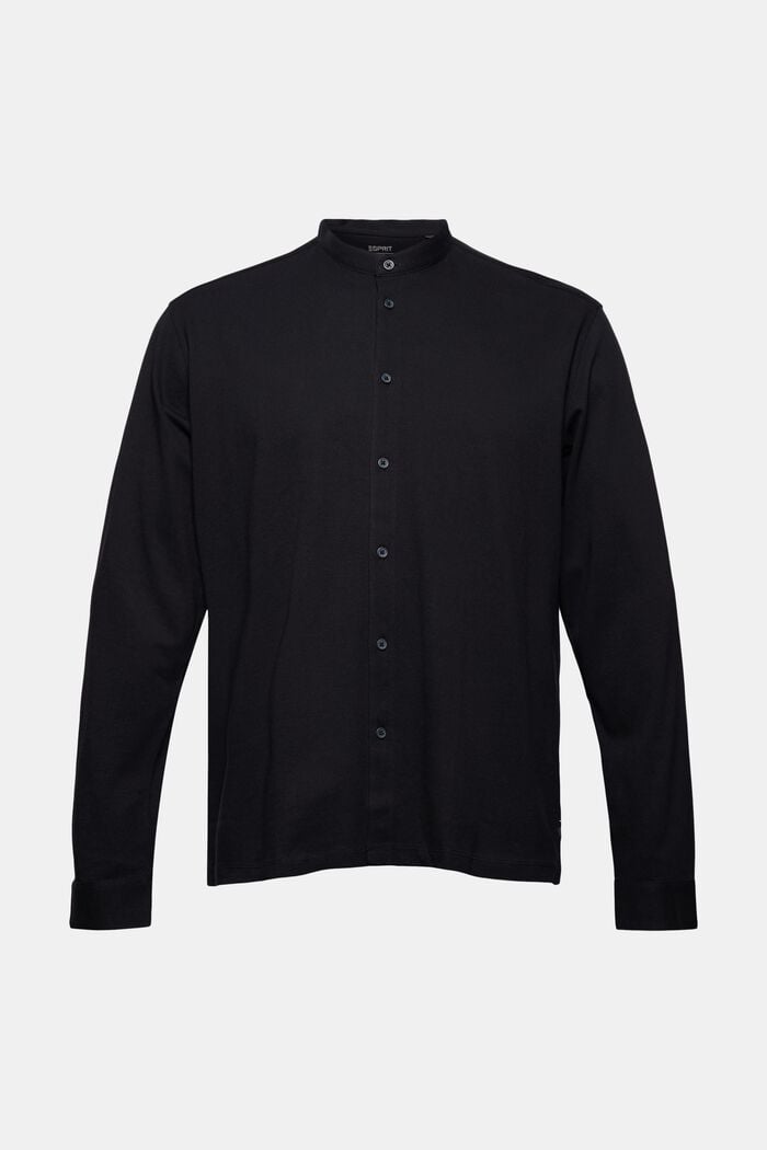 Bluzka z długim rękawem z piki, merceryzowana bawełna ekologiczna, BLACK, overview