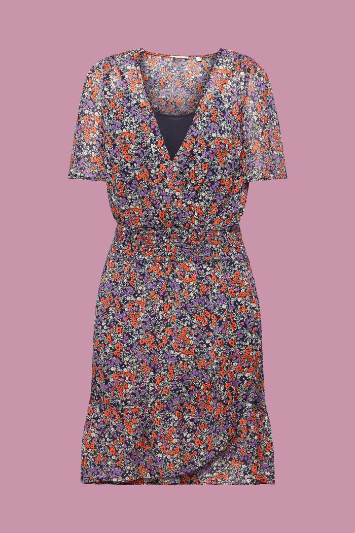 Kwiecista sukienka mini z marszczoną talią, NAVY, detail image number 2