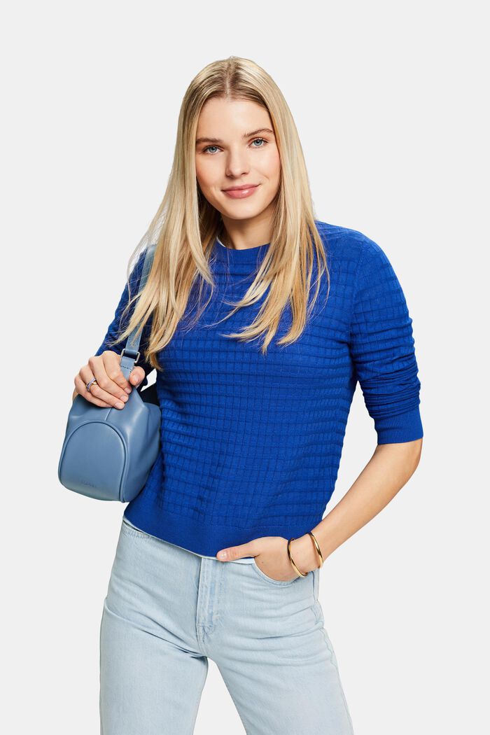 Sweter z fakturowanej dzianiny, BRIGHT BLUE, detail image number 0