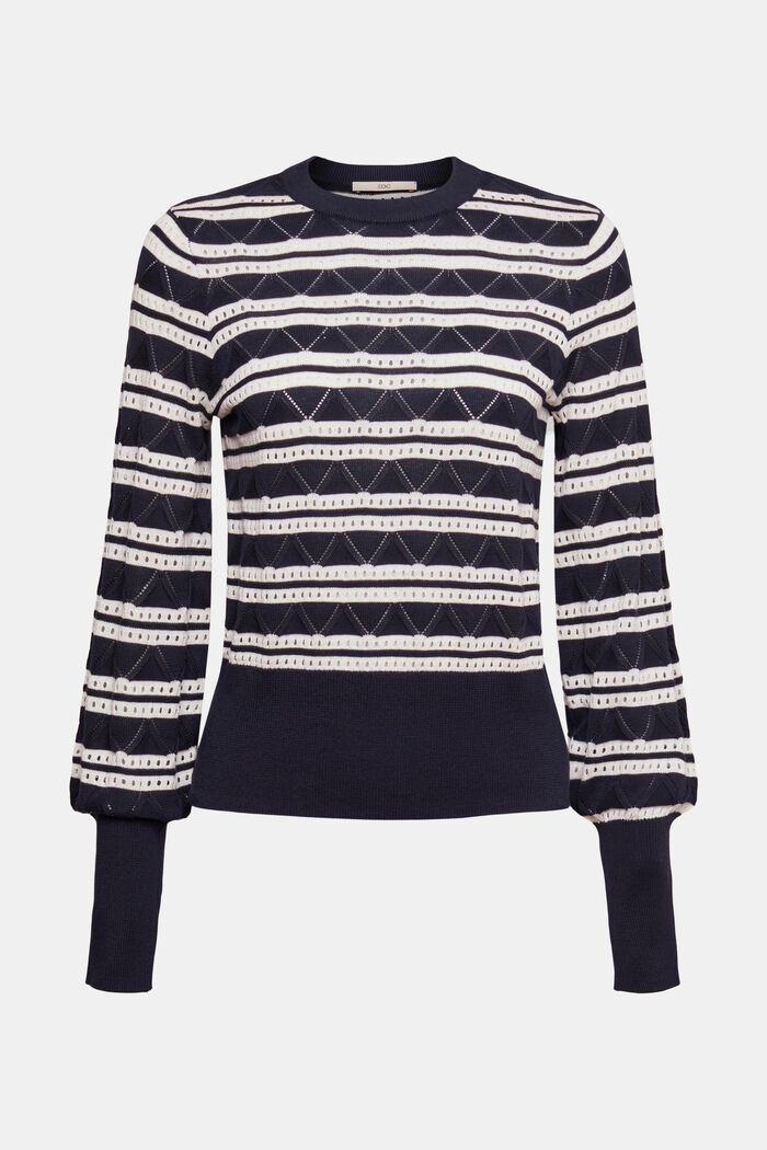 Sweter z ażurowym wzorem z paskami, NAVY, detail image number 2