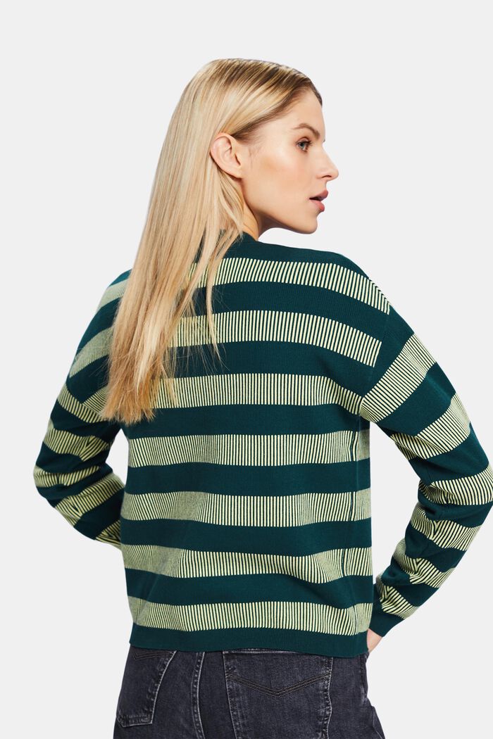 Żakardowy sweter z okrągłym dekoltem w paski, DARK TEAL GREEN, detail image number 3
