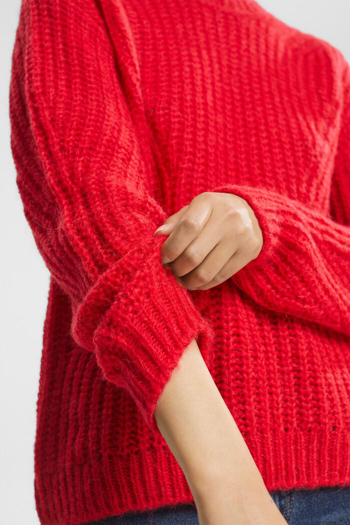 Sweter z dzianiny o grubym splocie, z wełną z alpaki, RED, detail image number 0