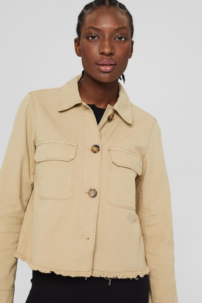 Dżinsowa koszulowa kurtka z frędzlami, SAND, detail image number 1
