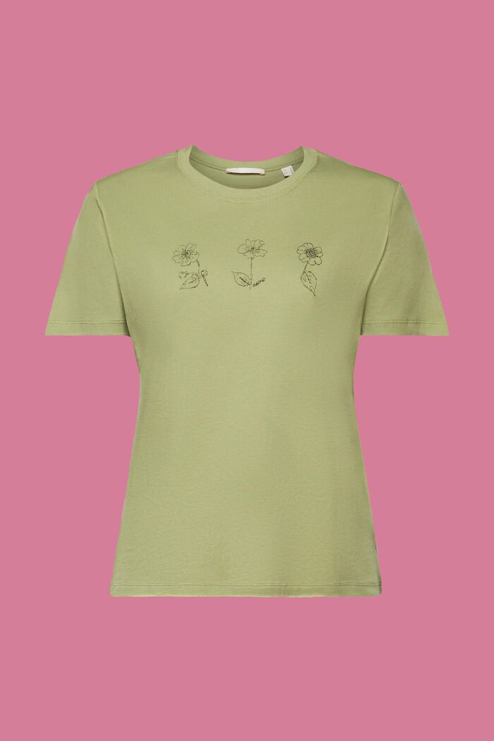 Bawełniany T-shirt z kwiatowym nadrukiem, PISTACHIO GREEN, detail image number 6