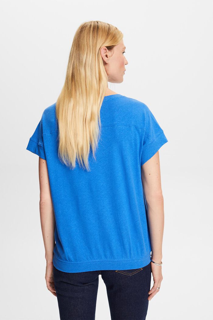 T-shirt z mieszanki bawełny i lnu, BRIGHT BLUE, detail image number 3