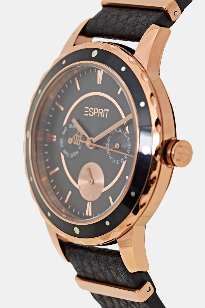 Zegarek wielofunkcyjny ze skórzaną bransoletą, BLACK, detail image number 1