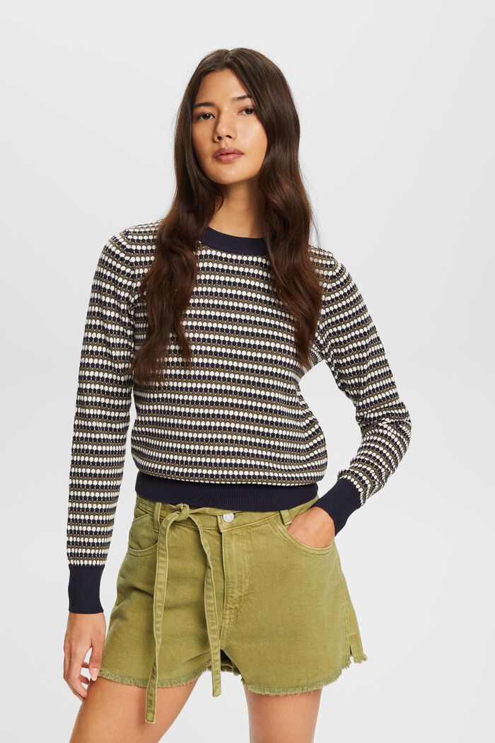 Kolorowy sweter, mieszanka z bawełną, NAVY, detail image number 0