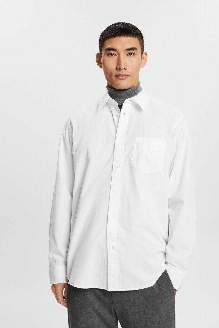 Popelinowa koszula z przypinanym kołnierzykiem, 100% bawełny, WHITE, detail image number 0