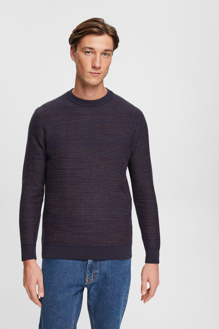 Sweter w kolorowe paski z bawełny organicznej, NAVY, detail image number 0