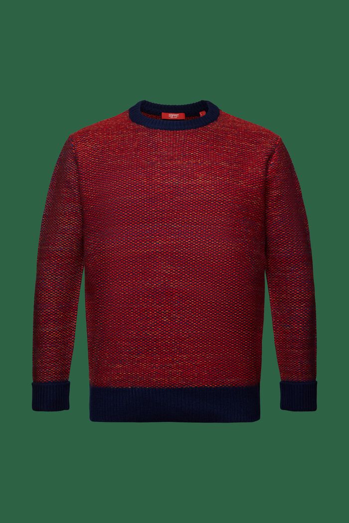 Fakturowany sweter z okrągłym dekoltem z wełny, NAVY, detail image number 6