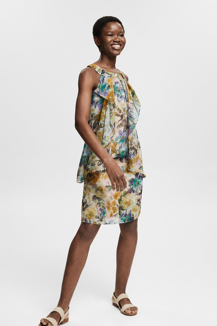 Z recyklingu: szyfonowa sukienka z kwiatowym wzorem, OFF WHITE, detail image number 1
