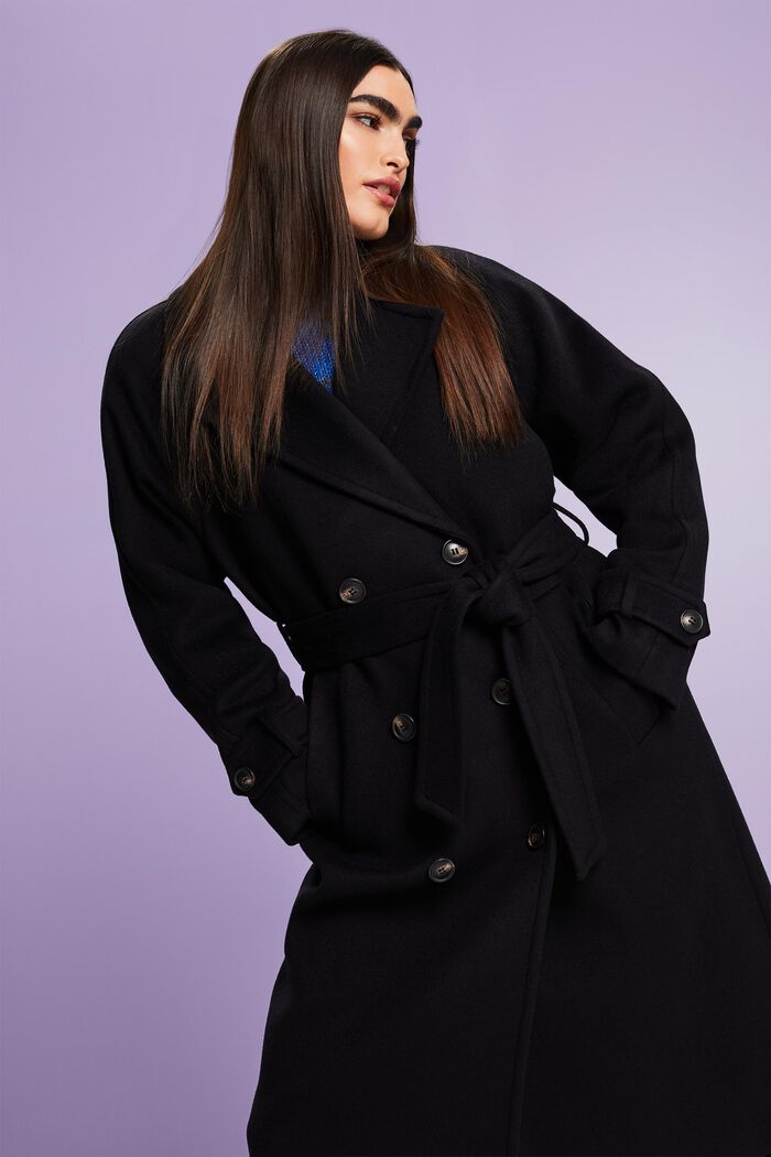 Dwurzędowy płaszcz z wełny i kaszmiru, BLACK, detail image number 1
