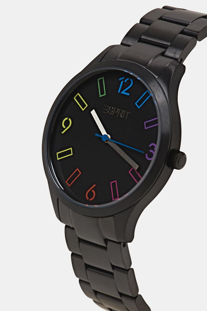 Zegarek ze stali szlachetnej z kolorowymi cyframi, BLACK, detail image number 1