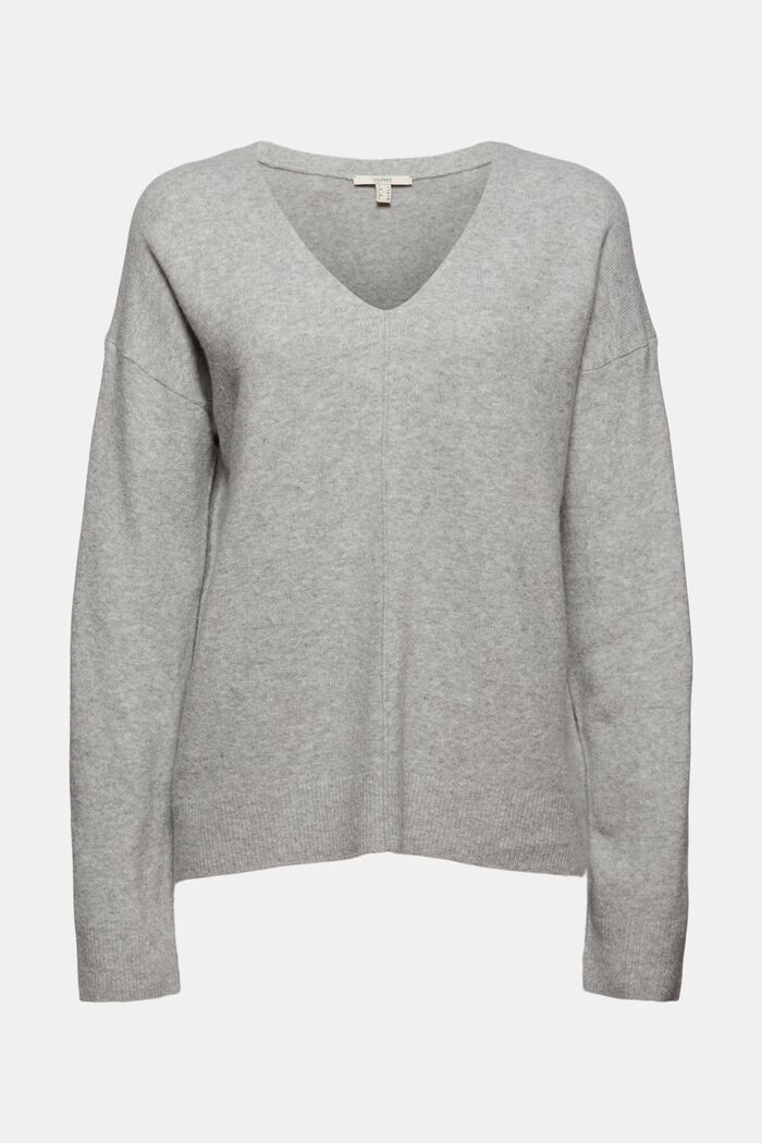 Z wełną: sweter z dekoltem w serek, LIGHT GREY, detail image number 6