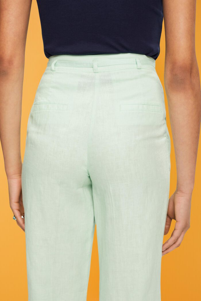 Spodnie z lnu z szerokimi nogawkami, PASTEL GREEN, detail image number 4