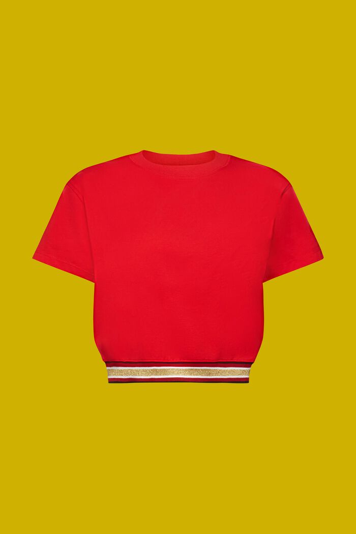 Skrócony T-shirt z błyszczącym ściągaczem, RED, detail image number 6