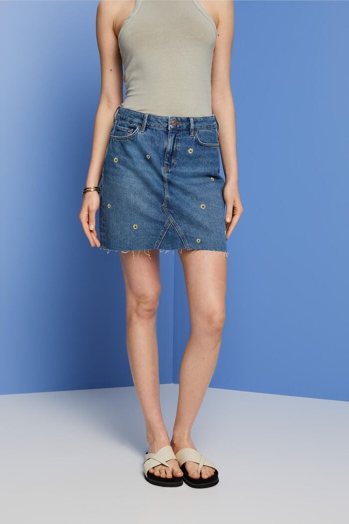 Haftowana dżinsowa spódniczka mini, BLUE LIGHT WASHED, detail image number 0