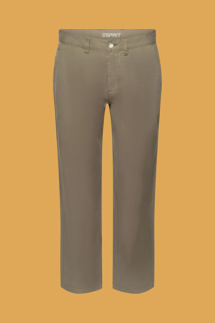 Spodnie z mieszanki bawełny i lnu, DUSTY GREEN, detail image number 8