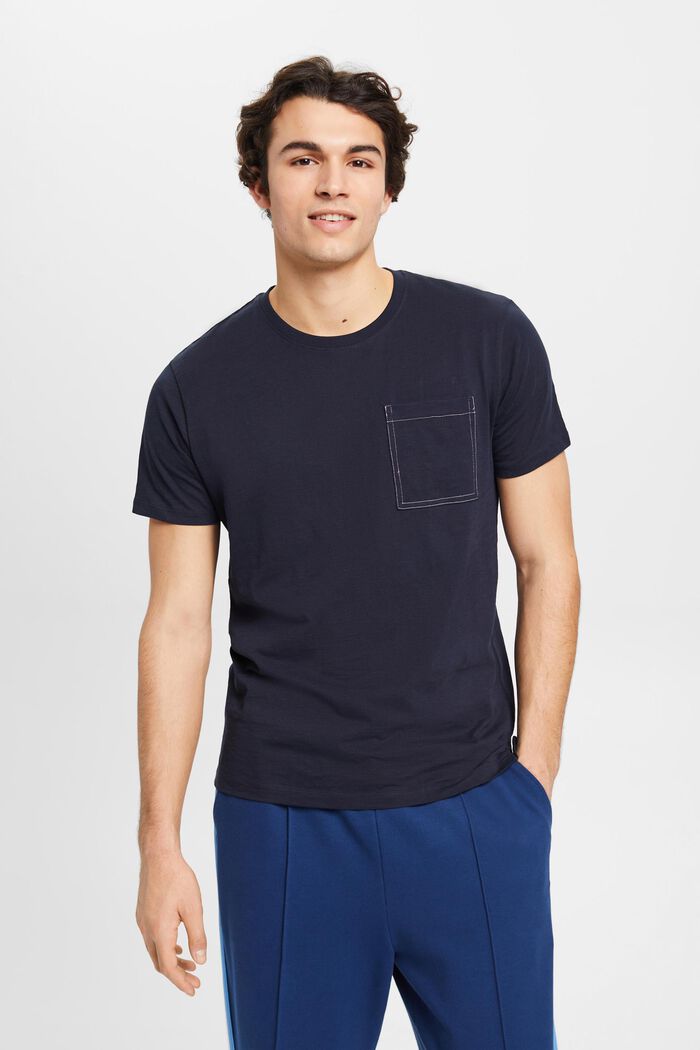 Bawełniany T-shirt z kieszonką na piersi, NAVY, detail image number 0