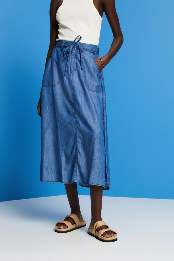 Z tkaniny TENCEL™: spódnica midi o wyglądzie dżinsu, BLUE MEDIUM WASHED, detail image number 0