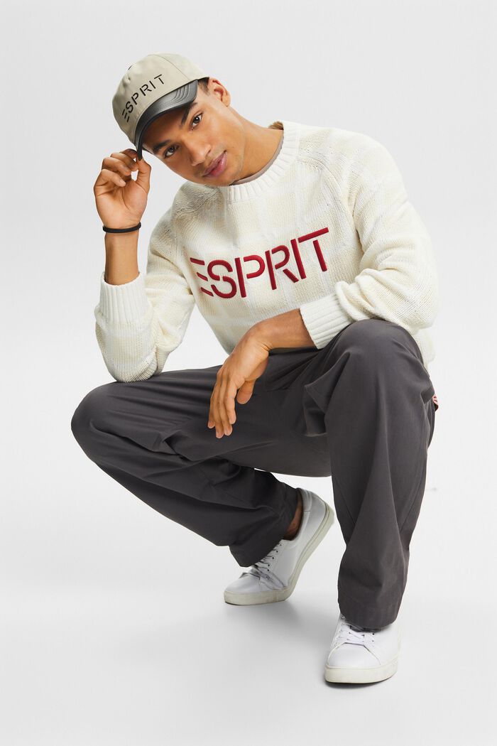 Sweter z logo z w kratkę grubej dzianiny, WHITE, detail image number 5