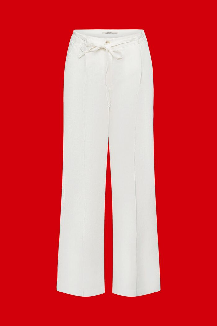 Spodnie z lnu z szerokimi nogawkami, OFF WHITE, detail image number 7