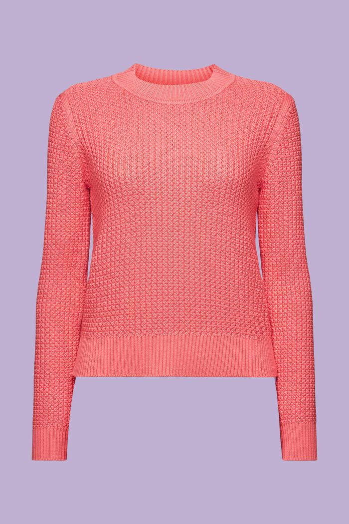 Sweter z okrągłym dekoltem z fakturowanej dzianiny, PINK, detail image number 5