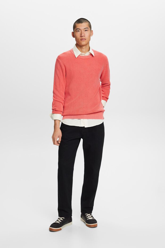 Sweter basic z okrągłym dekoltem, 100% bawełny, CORAL RED, detail image number 0