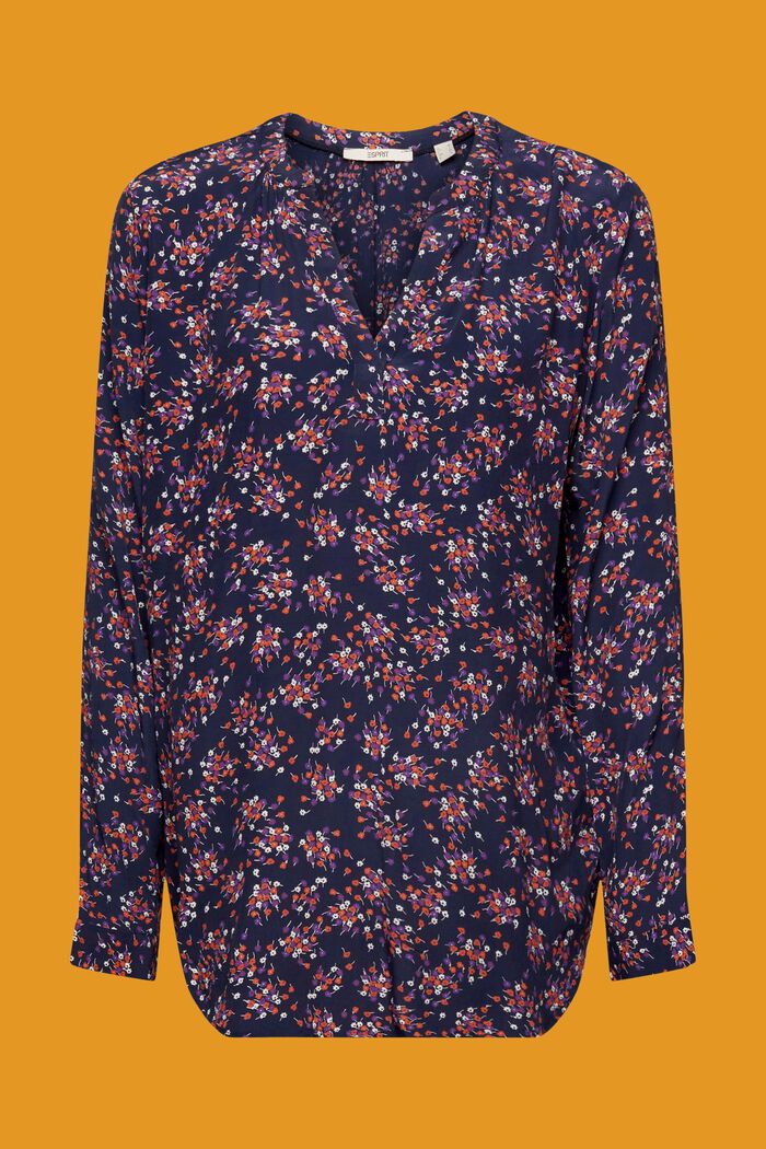 Kwiatowa bluzka z dekoltem w serek, NAVY, detail image number 6